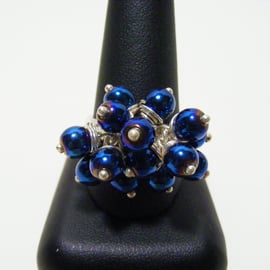 Metallic Blue Colour Coated Hematite Adjustable Ring