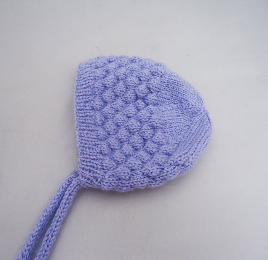 Hand Knit Baby Bonnet, Bubble Baby Bonnet, Child Bonnet in Lavender