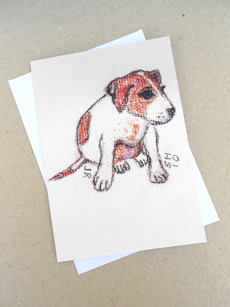 Jack Russell Puppy Pastel Print Card