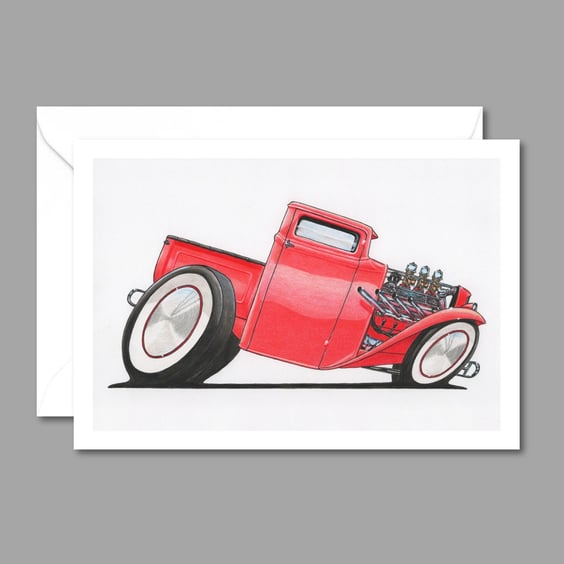 Red Hot Rod Card: Car Lover Birthday - Card For Him - Hand Drawn Art