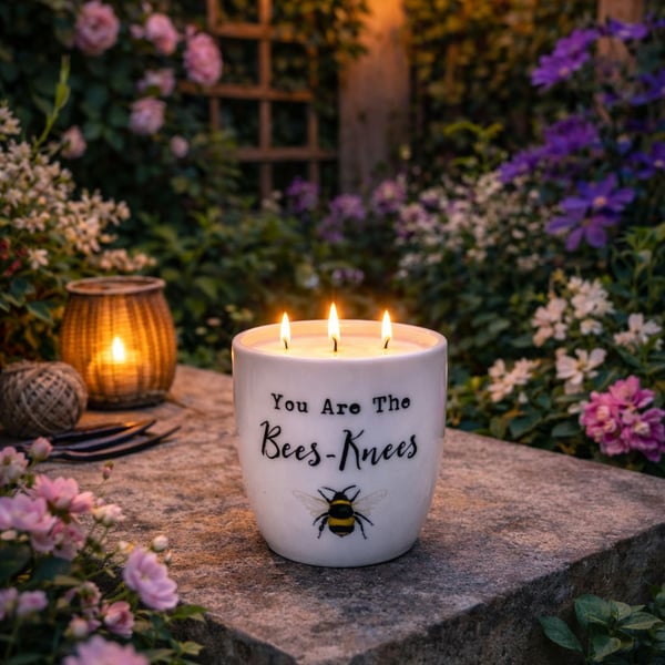 Ceramic 'You are the bees knees' Citronella & Lemongrass garden candle