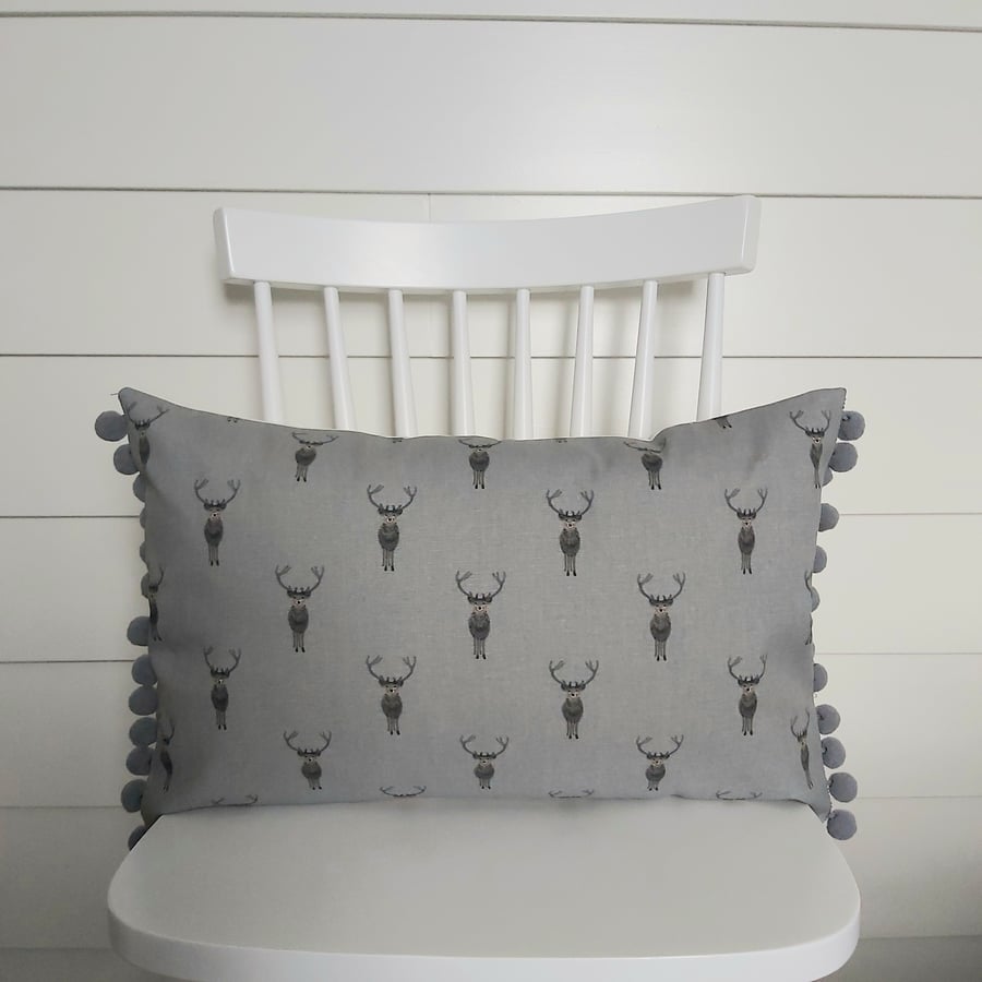 Sophie Allport Stag Cushion with Grey Pom poms