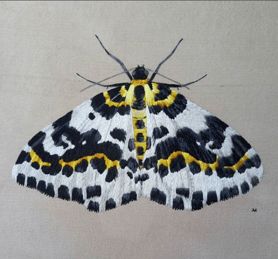 Hand Embroidered Silk Magpie Moth