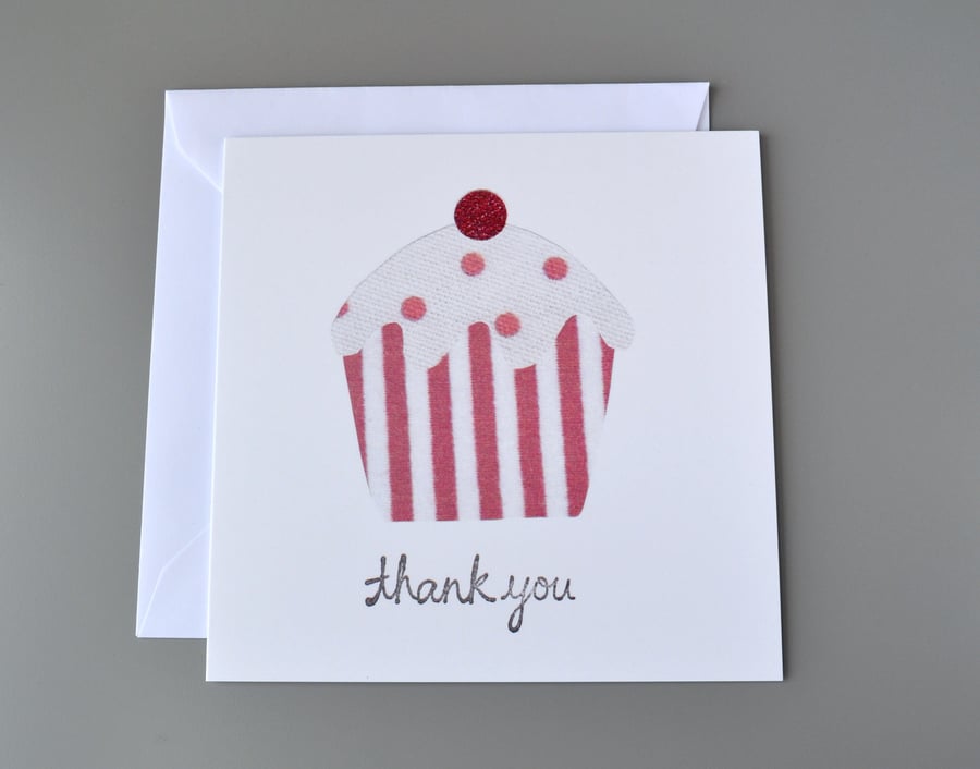 SALE - Thank you Card with Cupcake in red and white