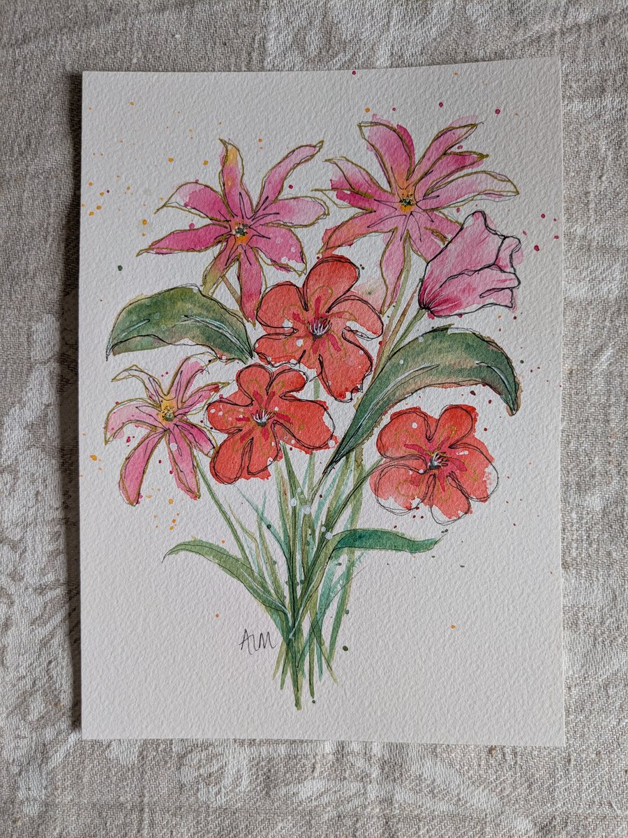 Pink and red abstract bouquet, unframed floral