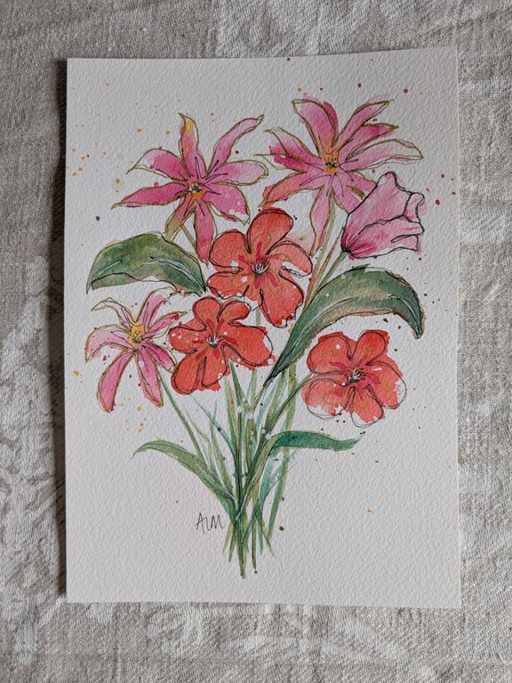 Pink and red abstract bouquet, unframed floral