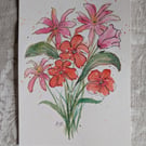 Pink and red abstract bouquet, unframed floral