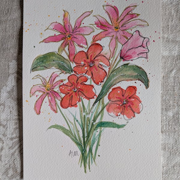 Pink and red abstract bouquet, unframed floral