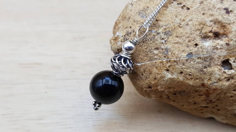 Minimalist Rainbow Obsidian pendant. Reiki jewellery