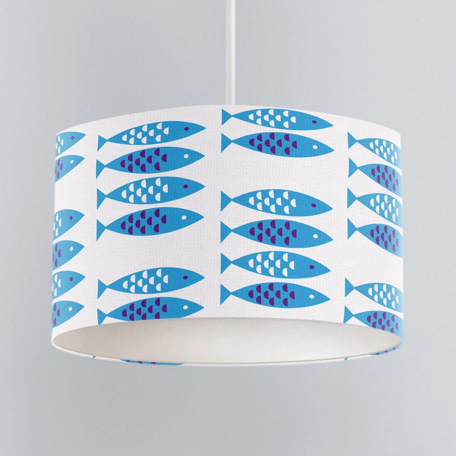 Newlyn Fish drum lampshade Blue