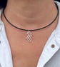 Leather choker necklace, Honeycomb pendant, Boho jewellery for women - Image 7