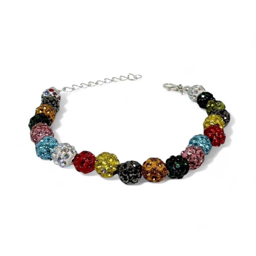Colorful Rhinestone Bracelet, Round Bead Statement Piece, Handmade Arm Candy