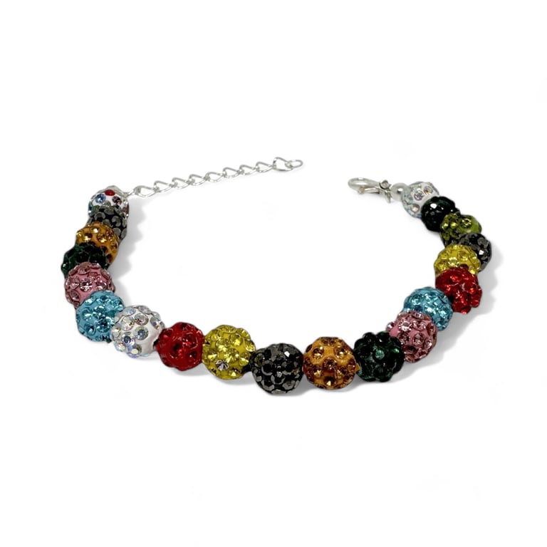 Colorful Rhinestone Bracelet, Round Bead Statement Piece, Handmade Arm Candy