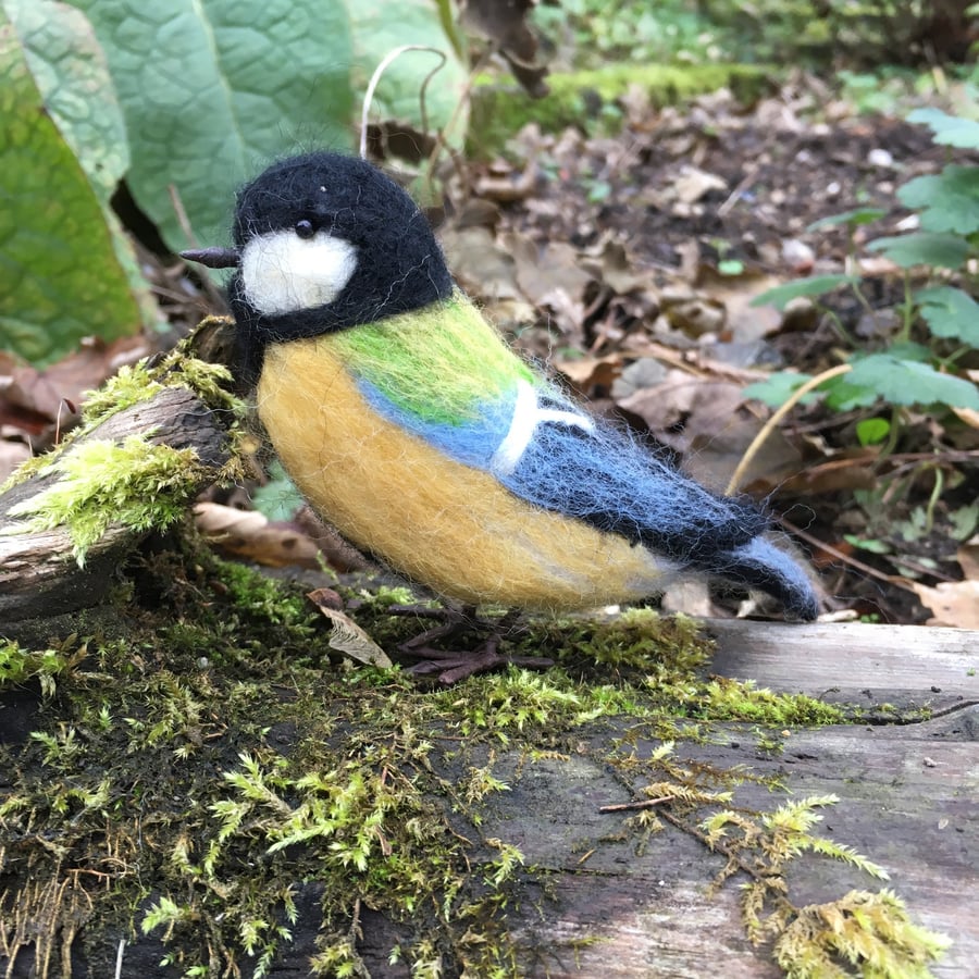  Great tit needle felted collectable model bird 