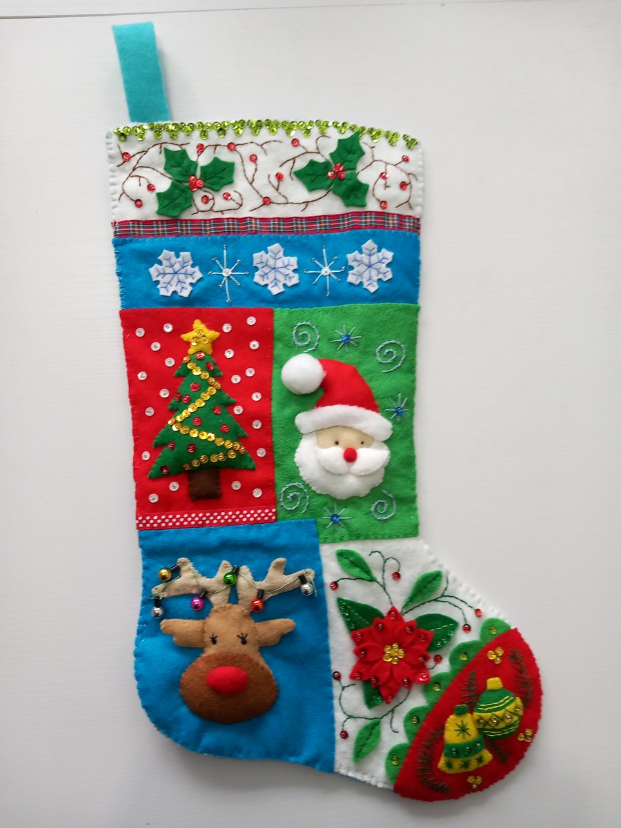 Bucilla Holiday Patchwork FINISHED Christmas Stocking - Can be Personalised