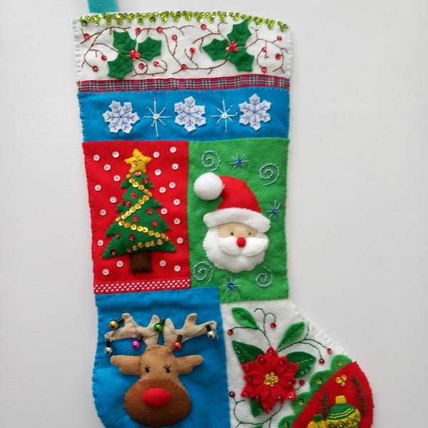 Bucilla Holiday Patchwork FINISHED Christmas Stocking - Can be Personalised