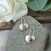 Earrings, Sterling Silver and Copper Rustic Heart Dropper Earrings