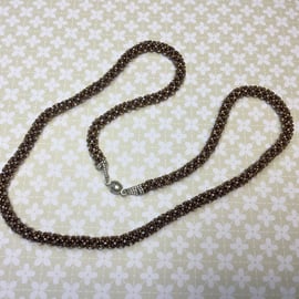 Bronze and Silver Beaded Chenille Stitch Necklace