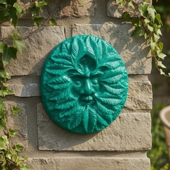 Green Man Wall Plaque for Garden or Home Folk Art Nature Decor