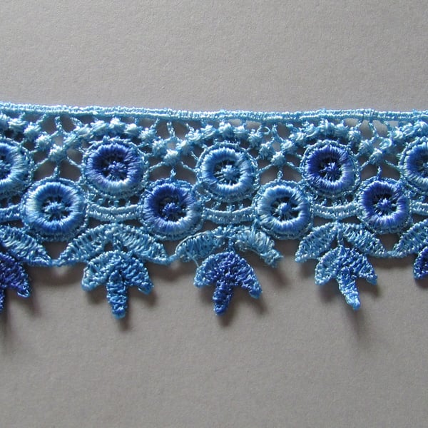 Blue Ombre Venise Guipure Lace sold by the metre