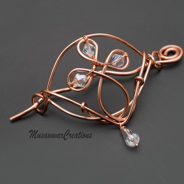 Celtic copper wire hair barrette-copper hair brooch-Copper Hair bun holder,