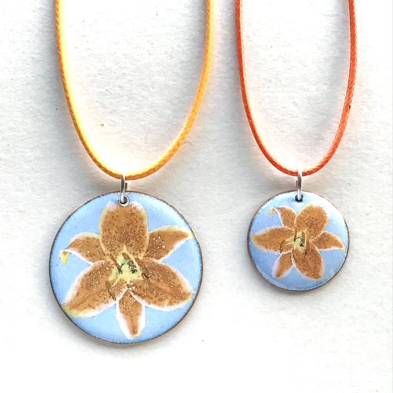 Circular Floral Enamelled Pendant - Clematis - 'Perfectly Imperfect'