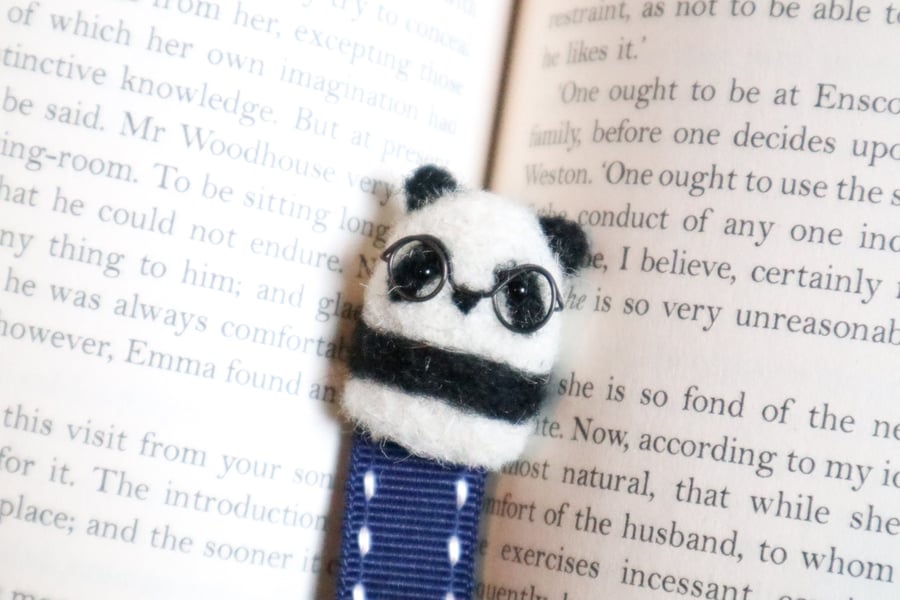 Woolly Panda Bear Bookmark - Needle Felt Felted Handmade Wool Book Accessory