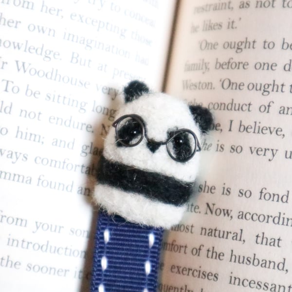 Woolly Panda Bear Bookmark - Needle Felt Felted Handmade Wool Book Accessory