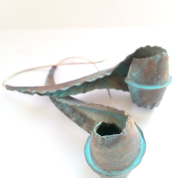 Copper curl long sterling hook statement earrings