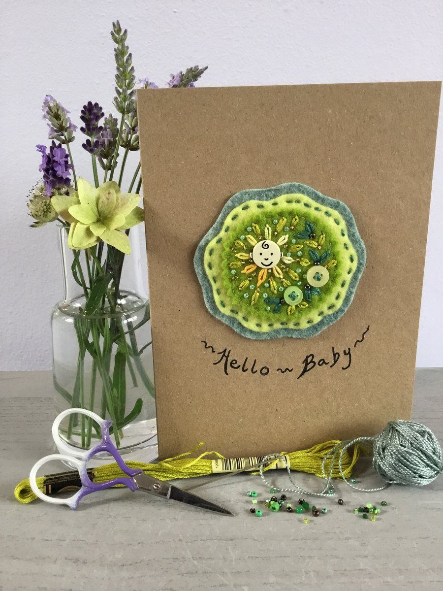 Hand Embroidered New Baby Card