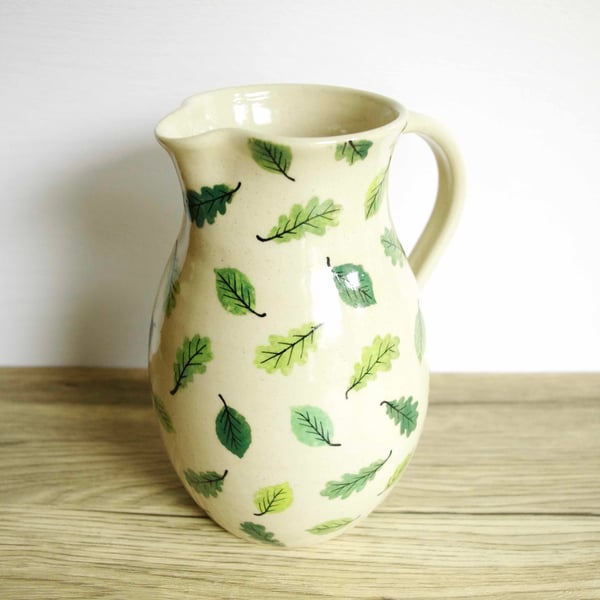 Large Jug - Green Beech and Oak Leaves, Pattern