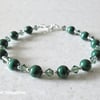 Bottle Green Malachite Gems Bracelet With Sparkly Crystals & Sterling Silver