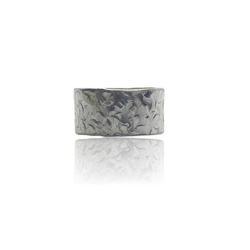 Silver Wide Band Patterned Ring - Folksy