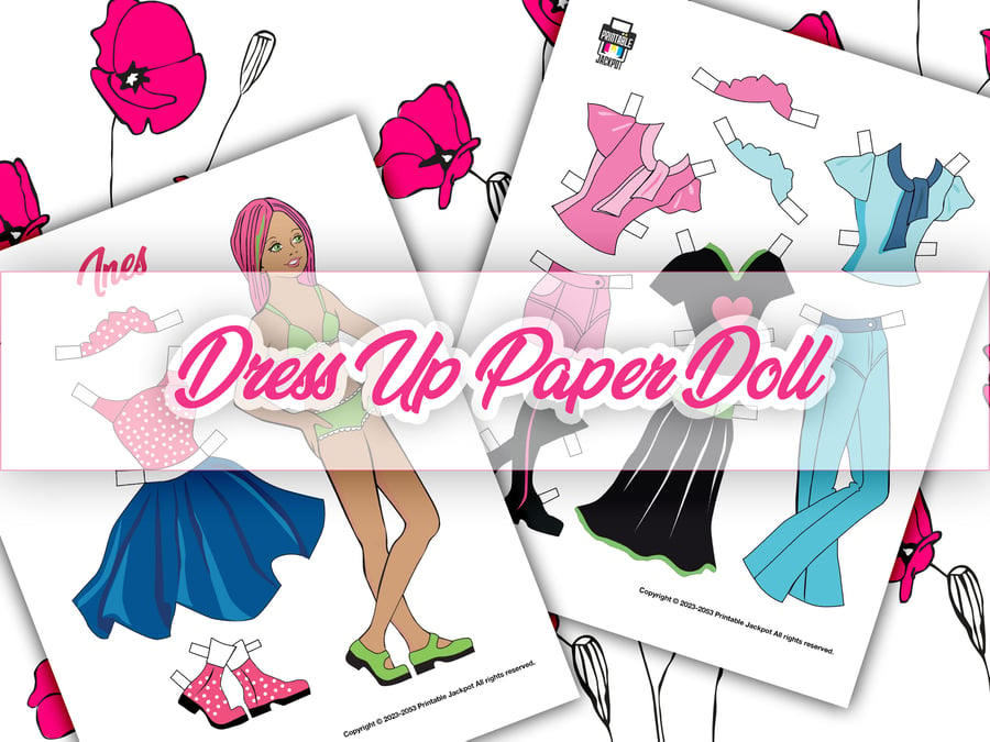 Printable Paper Doll Ines with Clothes and Accessories - DIY Digital Download