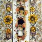 Playful Mice Mouse - Hand Crafted Decoupage Greeting Card - Blank (3786)