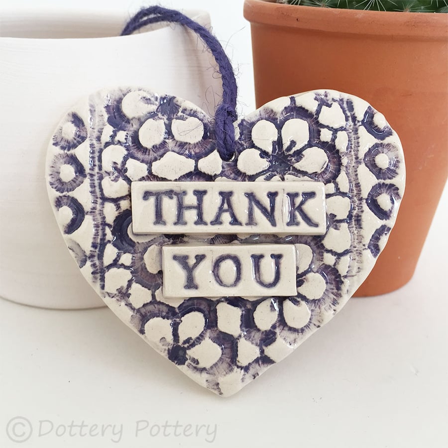 Ceramic heart floral decoration Thank You Teacher Gift Pottery heart