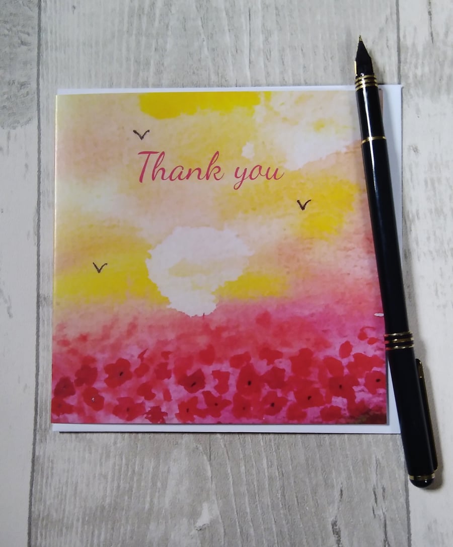 Glorious Poppies, thank you card. Greetings card. (Printed)