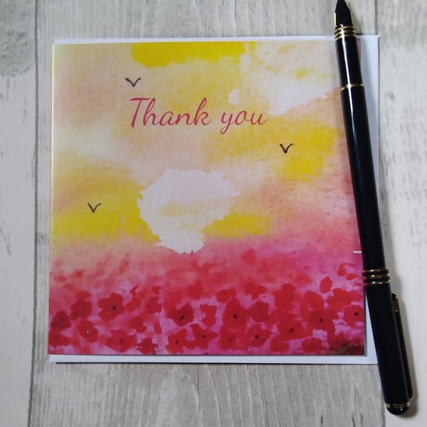 Glorious Poppies, thank you card. Greetings card. (Printed)