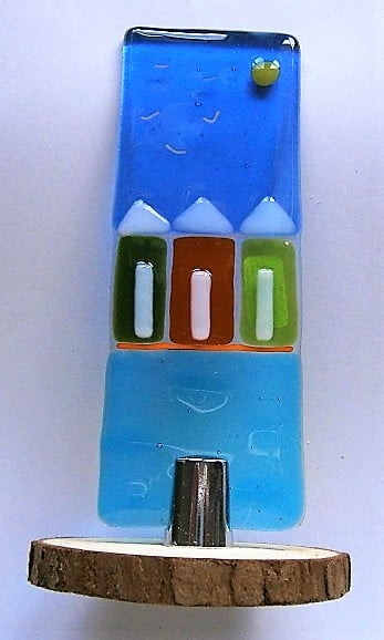 Hand crafted Fused glass Beach huts sun catcher