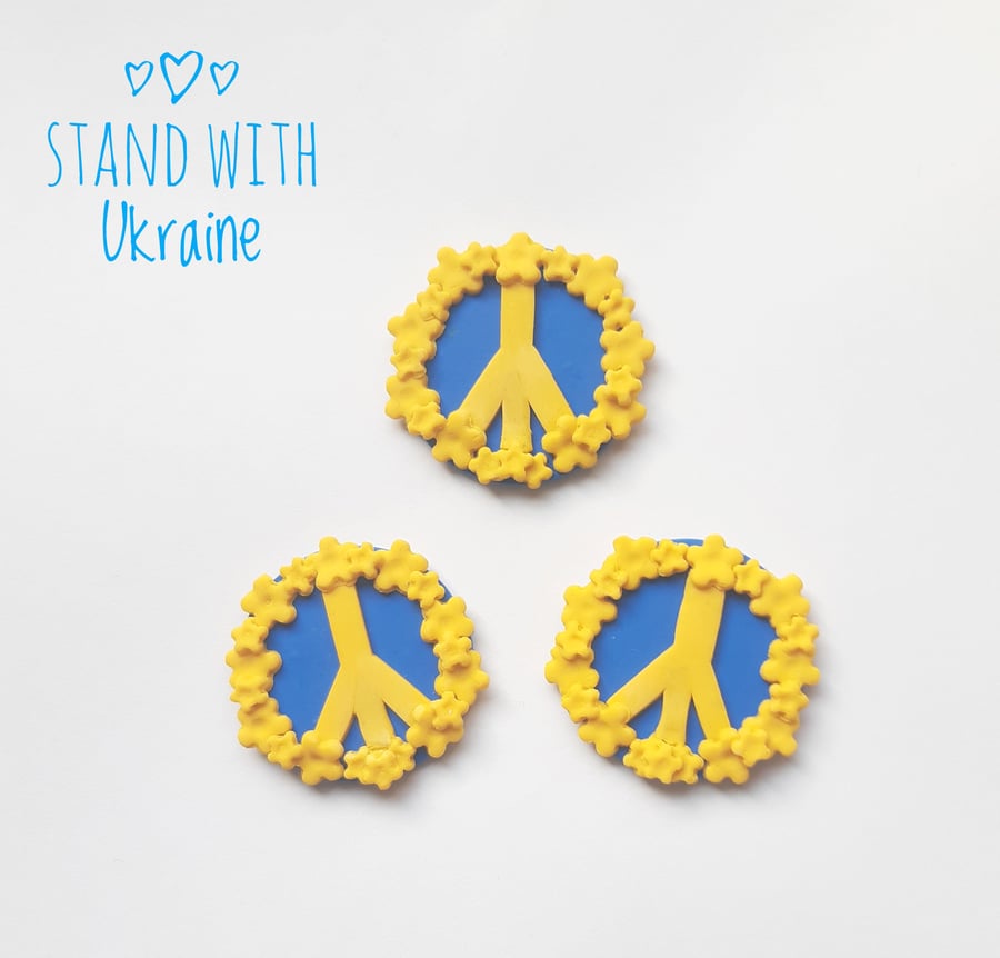 Stand with Ukraine brooch, Charity badge, Polymer clay peace sign, Peace badge