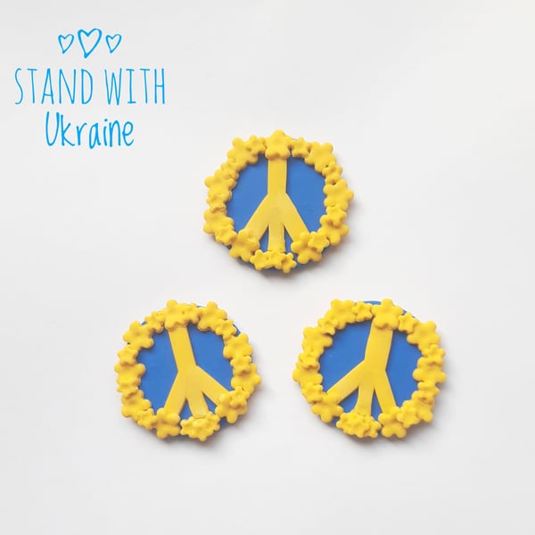 Stand with Ukraine brooch, Charity badge, Polymer clay peace sign, Peace badge