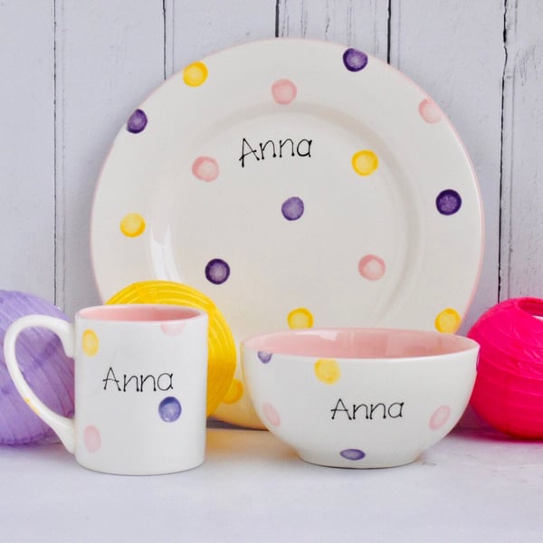 Personalised Spotty Dotty Dinner Set