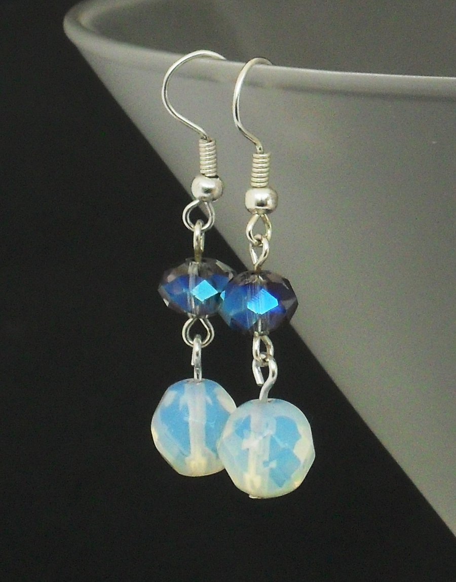 Moonstone and delicate blue crystal earrings