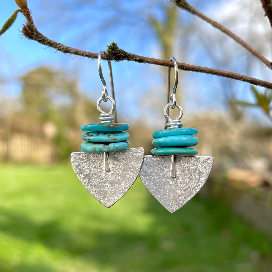 Frosted silver and turquoise Shovel earrings