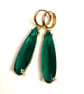 Emerald Green Crystal Earrings, Long Teadrop Gold Dangles