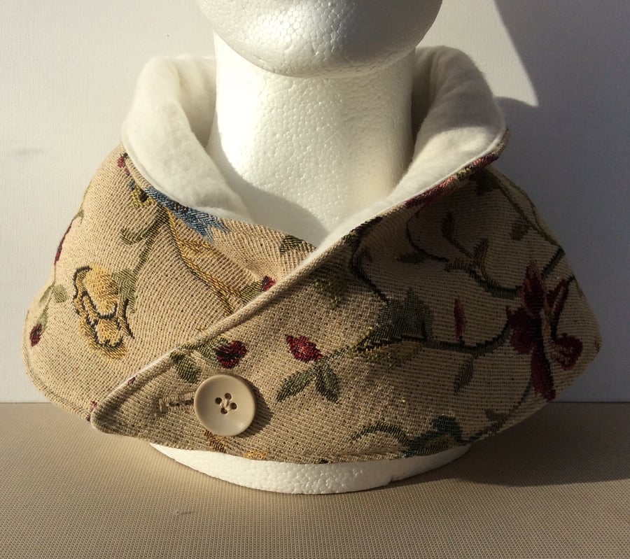 Floral neck warmer, tapestry style fabric, snood, cowl, scarf