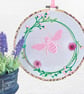 Pink Bee Embroidery Hooped Decoration 20cm (8") ready to hang