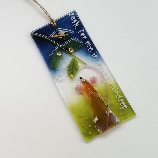 Cottagecore dormouse, uplifting quote suncatcher, nursery decoration, new baby g