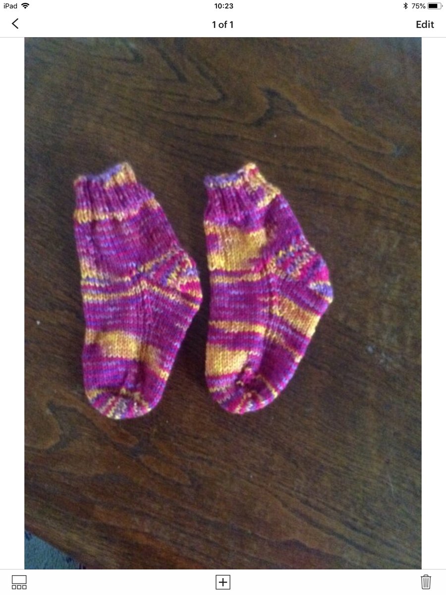Hand Knit Baby Socks Purple Gold Wool