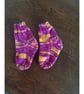 Hand Knit Baby Socks Purple Gold Wool - Image 1